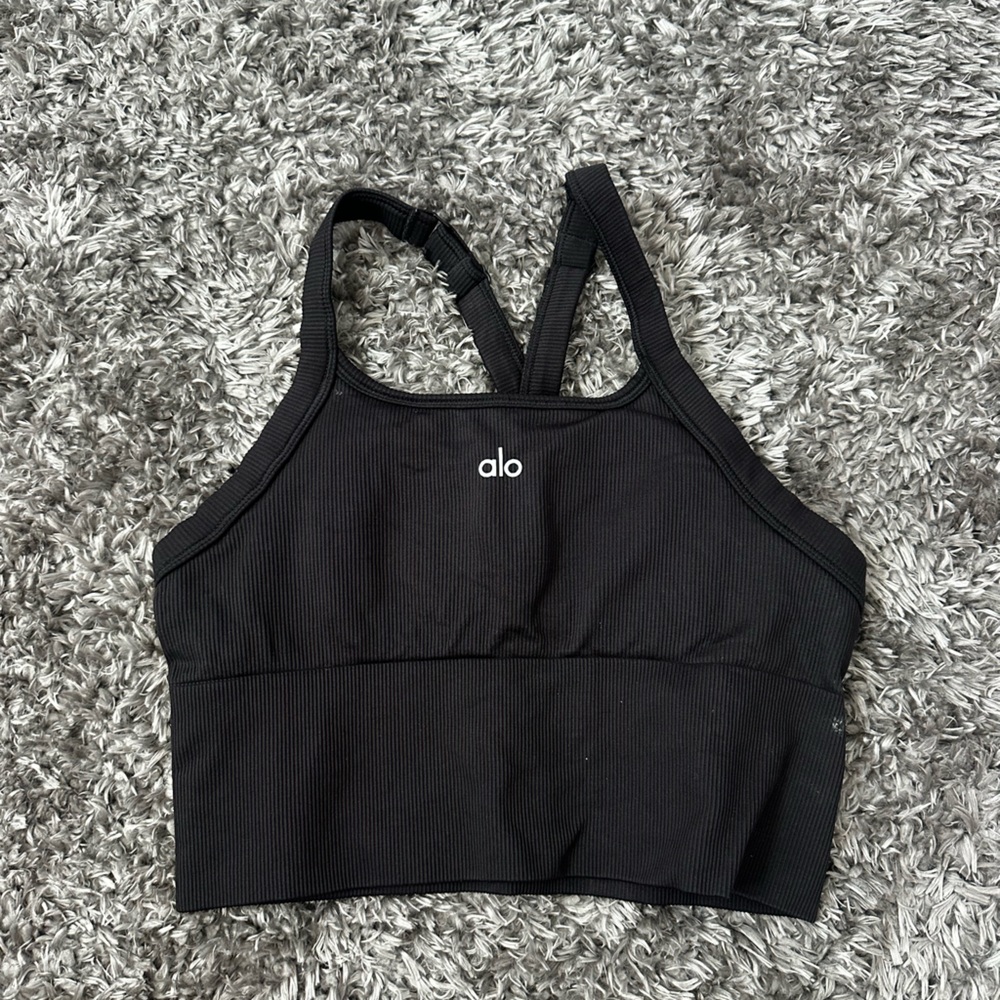 ALO Yoga Black Ribbed Sports Bra